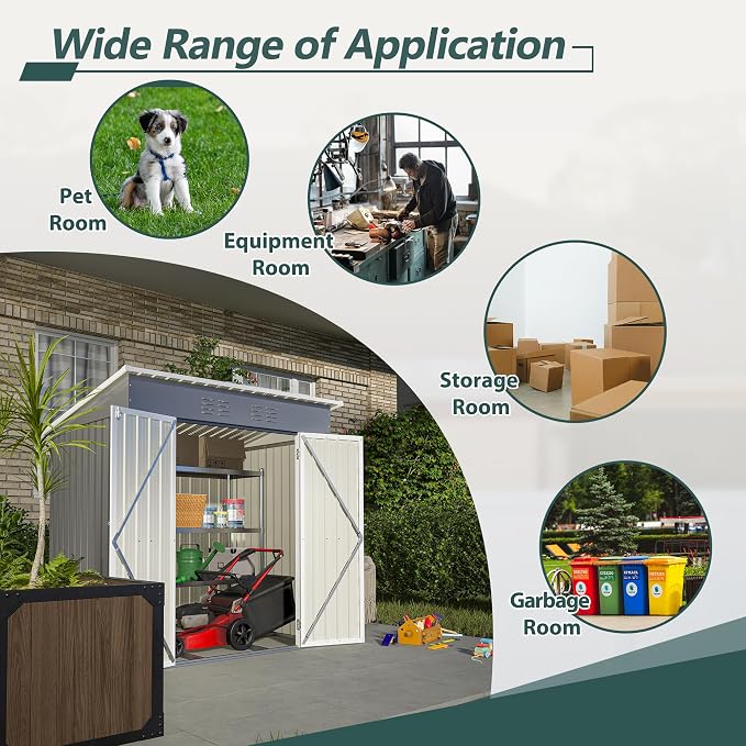 6 x 4 FT Outdoor Storage Metal Shed, Bike Garden Tool Shed - Image 3