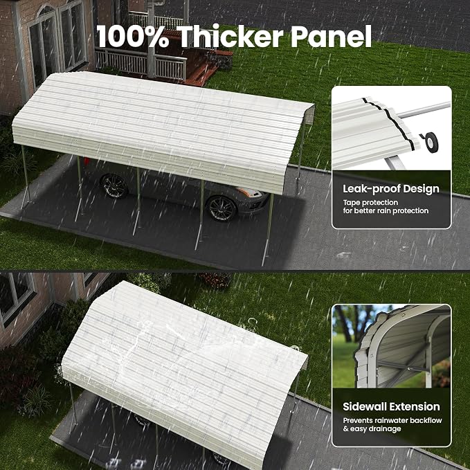 12x20ft Heavy Duty Metal Carport – Outdoor Galvanized Garage, Sturdy Structure - Image 3