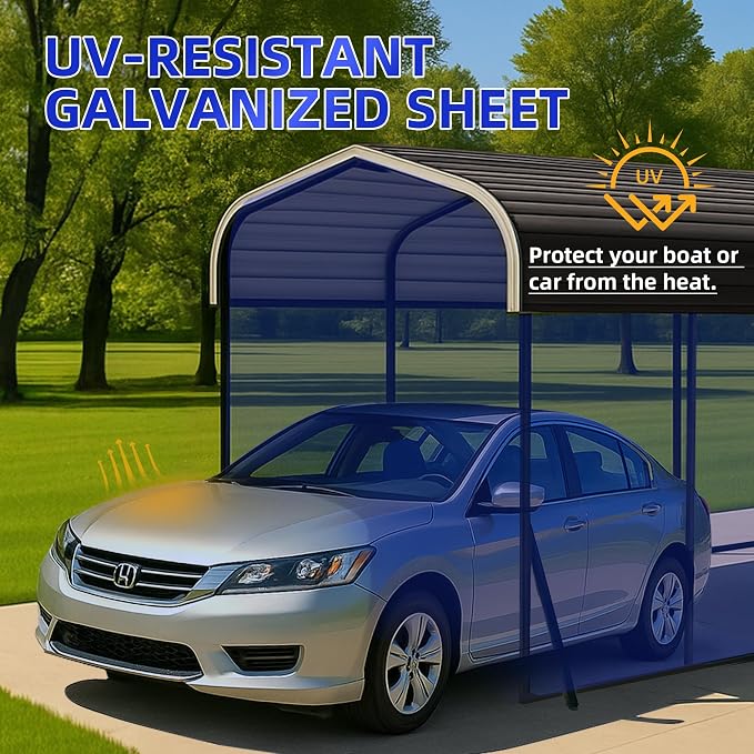 12x24 Metal Carport with Base Fixings Heavy Duty Garage Outdoor Chrome Plated - Image 5