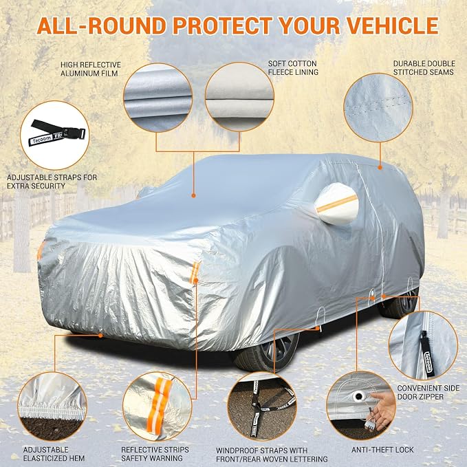 Tecoom Car Cover Waterproof All Weather, Fleece Lining Car Covers - Image 2