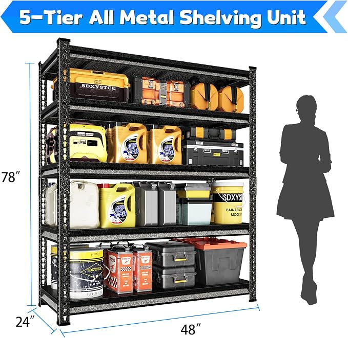 48" W Garage Shelving Heavy Duty, 3000LBS Loads Adjustable Garage Storage - Image 3