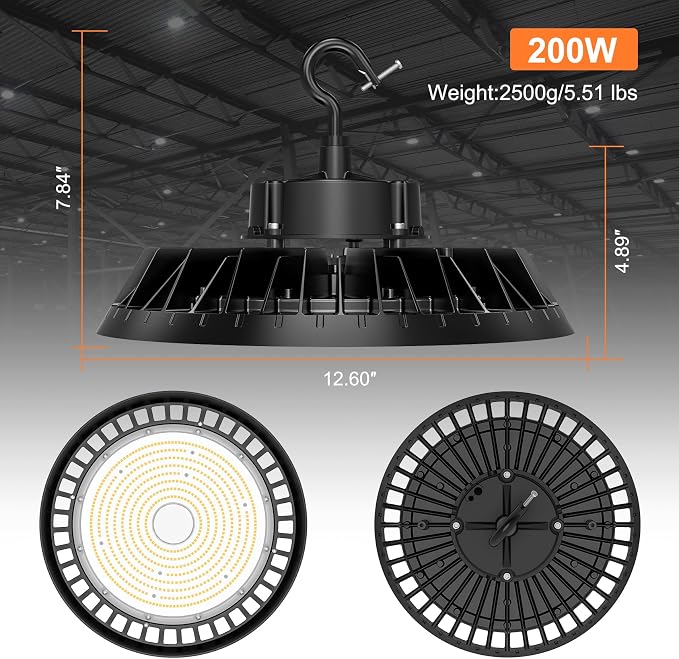 LED High Bay Lights, Super Bright 200W UFO High Bay LED Shop Lights, 30000LM - Image 6