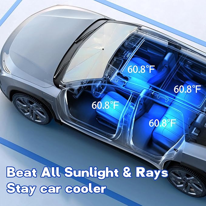 Windshield Sun Shade Umbrella, Portable Foldable, Spring Structure Wind Shield - Image 3
