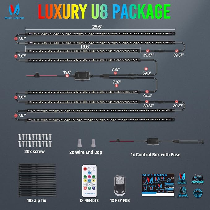 MICTUNING U8 RGB+IC Underglow LED Light Bars 888 LEDs, Dual Remote Control - Image 8