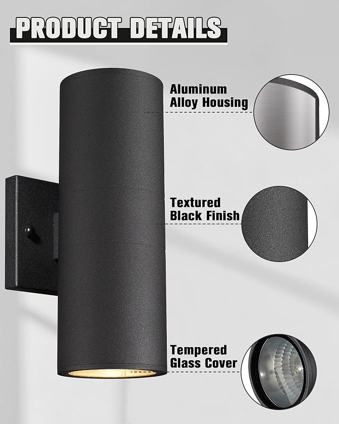 Ken & Ricky Exterior Wall Lights, Outdoor Up and Down Wall Sconce, Cylinder - Image 5