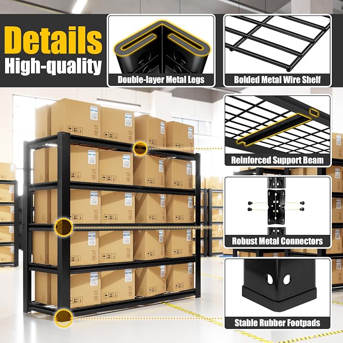 PrimeZone 72" H X 48" W X 18" D Heavy Duty Garage Shelving 5 Tier 2500 LBS - Image 6