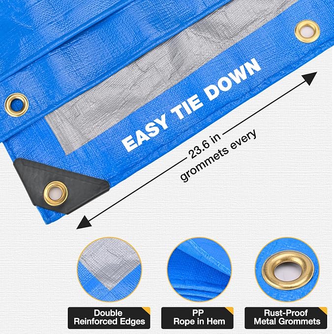 Tarp 10x20 Feet 14 Mil Heavy Duty Waterproof Tarp, Large Multipurpose Cover - Image 4
