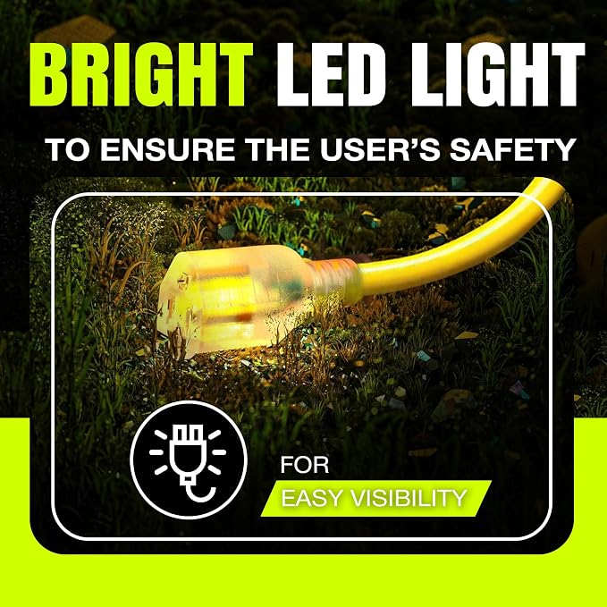 200ft Outdoor/Indoor Extension Cord 14/3 Gauge Heavy Duty 3 Prong SJTW - Image 2