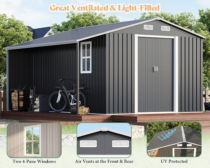 Jocisland 10.6x10.3x6.3 FT Galvanized Metal Storage Shed - Image 7