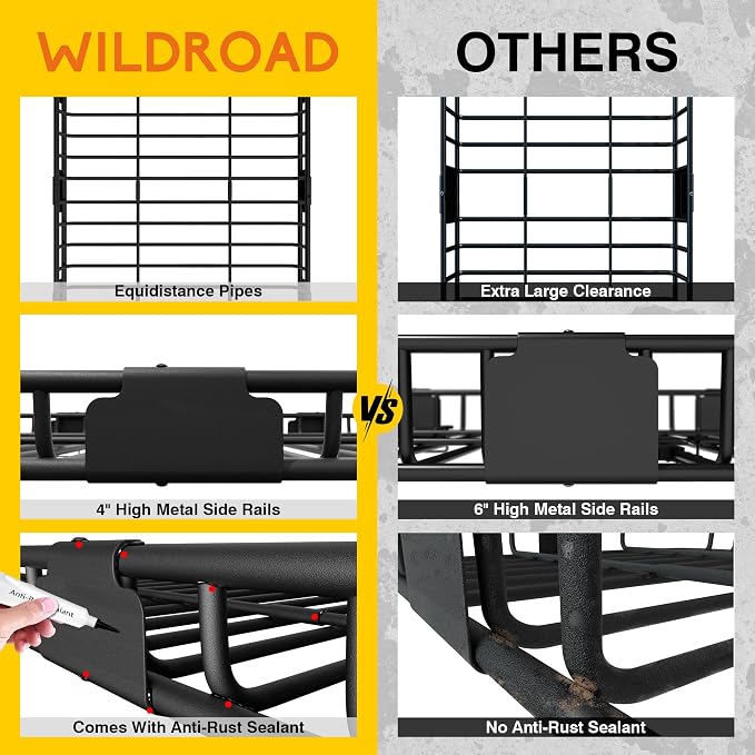 WILDROAD Roof Rack Cargo Basket, Upgraded 4” Fence Car Roof Basket - Image 4