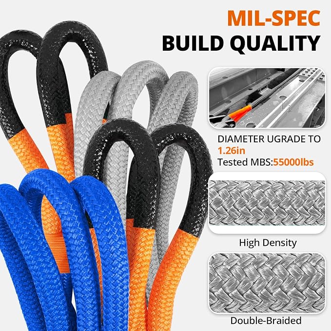Kinetic Recovery Tow Rope: 1.26" x 30ft 55000LBS Snatch Strap - Image 2