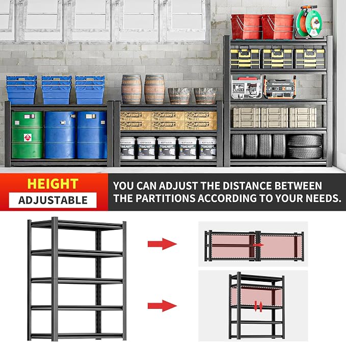 Metal Garage Shelving Unit, 5 Tier Heavy Duty Storage Shelf, and Industrial Use - Image 8