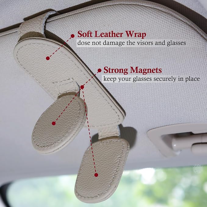 KIWEN 2 Pack Sunglasses Holder for Car Visor, Magnetic Leather Sunglass - Image 5