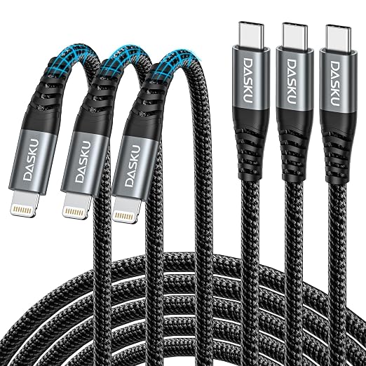 Dasku USB C to Lightning Cable 3Pack 10 FT, iPhone 14 13 Fast Charger Extra by Dasku