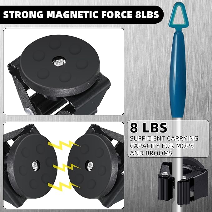 4 Pcs Magnetic Mop Broom Holder Movable Magnetic Broom Holder Rack, Anti Slip - Image 3