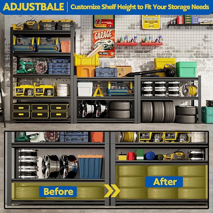 72''H Garage Shelving Heavy Duty, 2500LBS Storage Shelves, 5-Tier Adjustable - Image 3