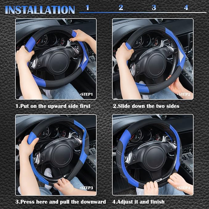 CAR PASS Line Rider Microfiber 15.5-16 Inch Leather Sporty Steering Wheel Cover - Image 5