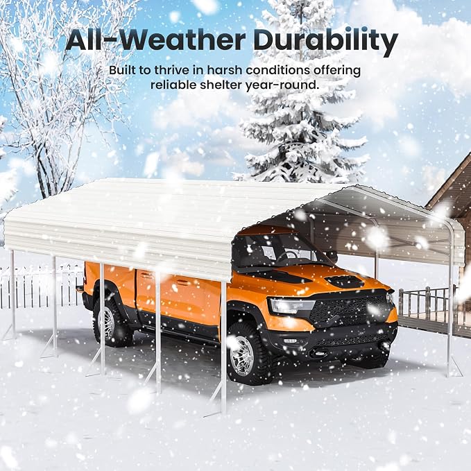 12x20ft Heavy Duty Metal Carport – Outdoor Galvanized Garage, Sturdy Structure - Image 5
