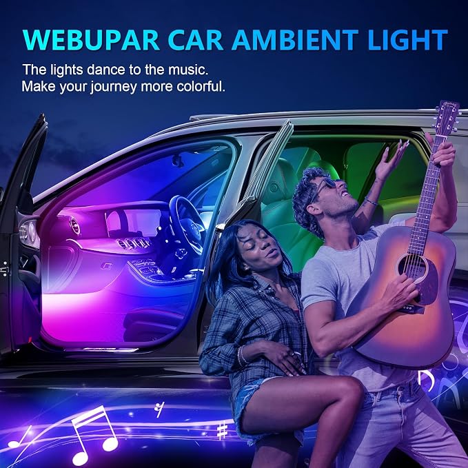 WEBUPAR Acrylic Interior Car Lights - 6 in 1 LED Strip Lights - Image 6