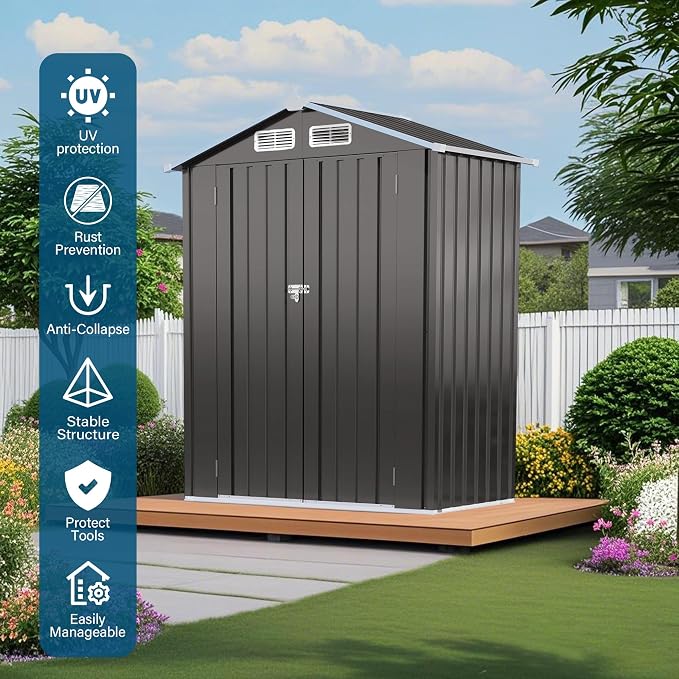 5X3 FT Metal Outdoor Storage Shed, Waterproof Tool House - Image 5