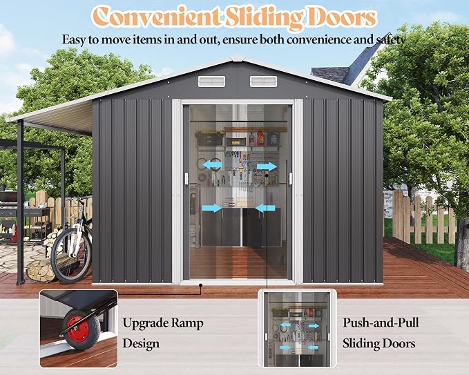Jocisland 10.6x6.8x6.3 FT Galvanized Metal Storage Shed - Image 5
