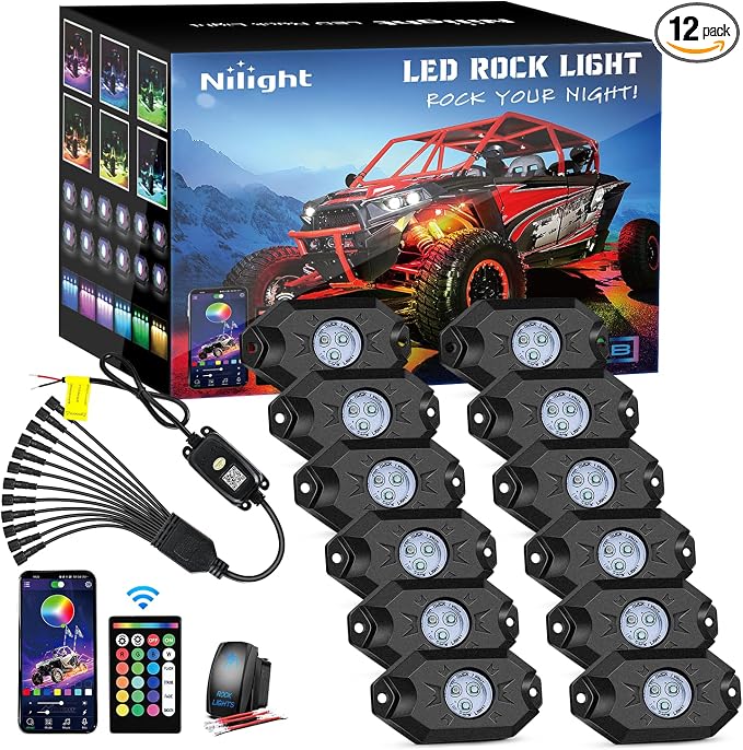 Nilight RGB LED Rock Lights Kit 12 Pods Underglow Multicolor Neon Pod by Nilight