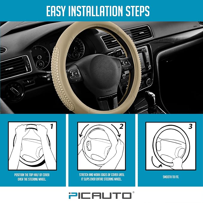 PIC AUTO Gel Particles Steering Wheel Cover, Universal Fit 14.5"-15.5" - Image 7