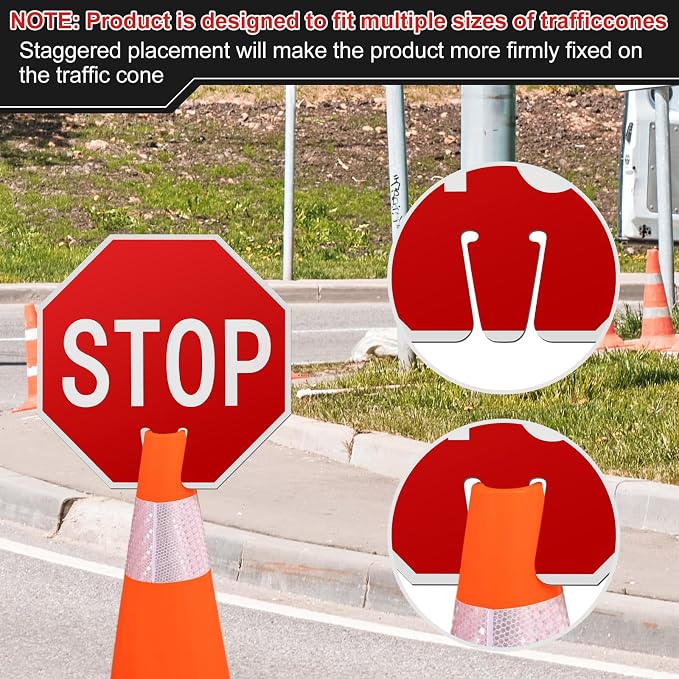 Geetery 3 Pcs Stop Signs 12 x 12 Inches PVC Traffic Cones Top Warning Signs - Image 6