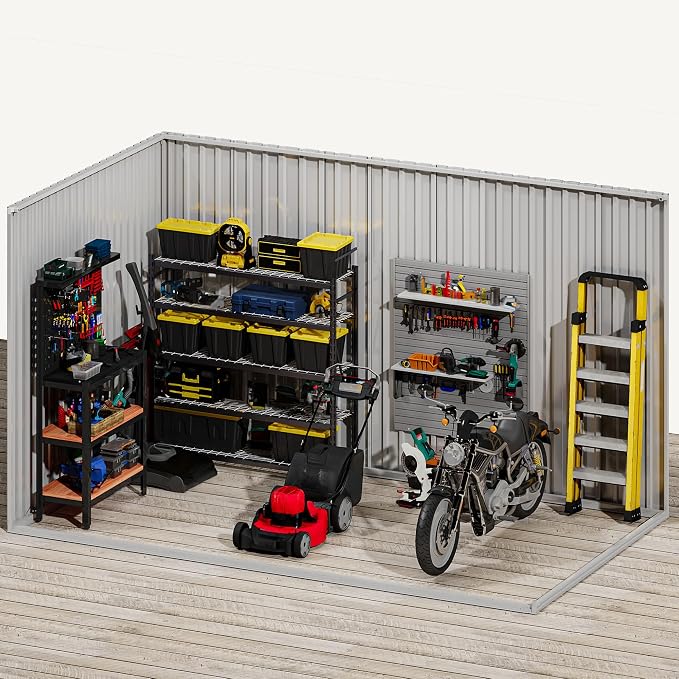 DWVO 9x4 FT Storage Shed for Bicycle, Functional Metal Tool Shelter Garden - Image 7