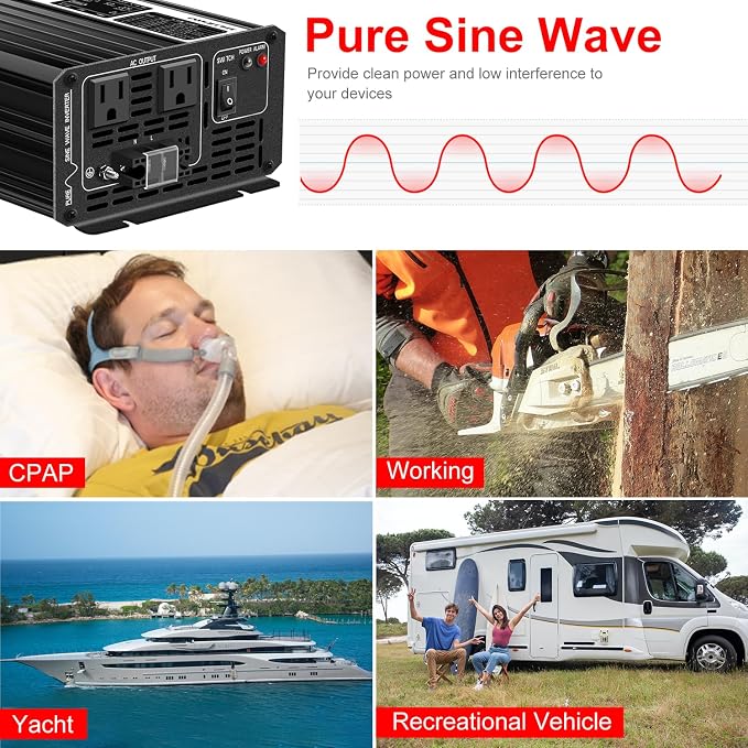 Xijia 1500W Pure Sine Wave Inverter DC 72V to AC 120V 60HZ Solar Converter - Image 4