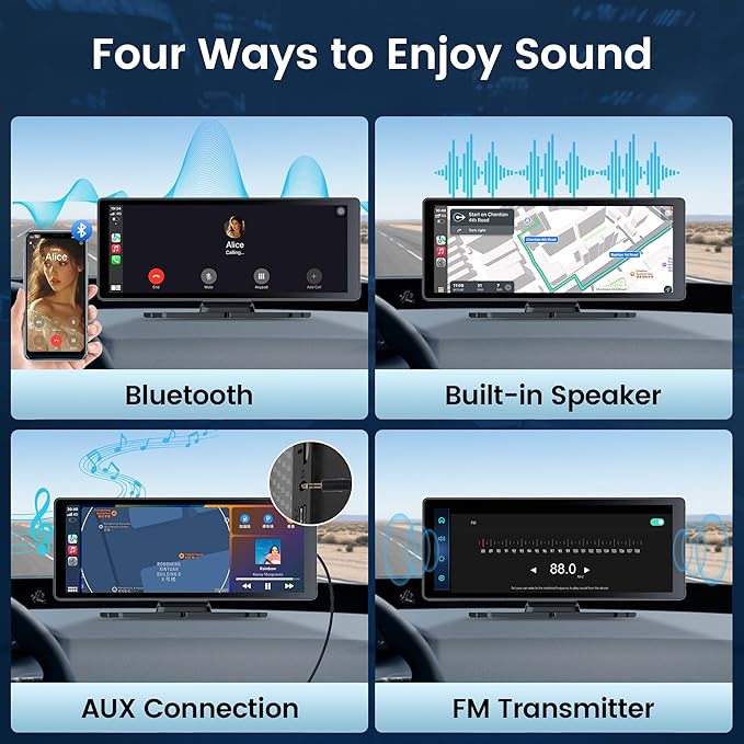 10.26" Carplay Screen for Car, 4K Dash Cam, Portable Tablet for Apple Android - Image 4