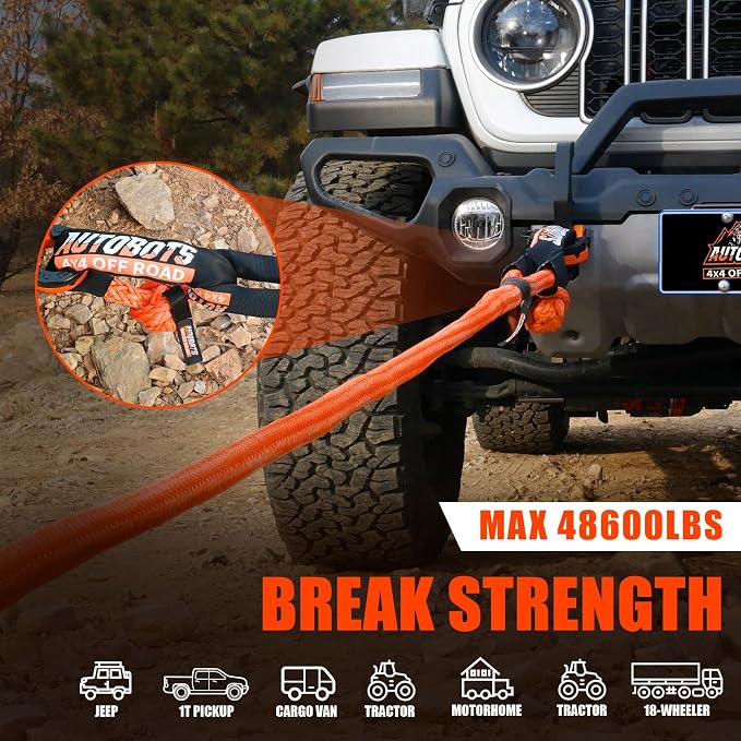 AUTOBOTS Kinetic Recovery Rope 1" x 20'+2 Soft Shackles，Heavy Duty Tow Rope Tow - Image 5