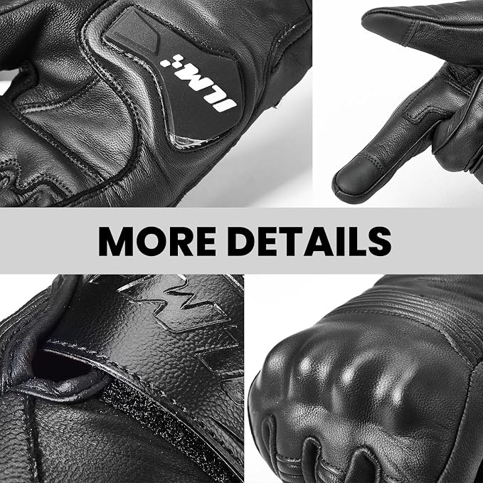 ILM Goatskin Leather Motorcycle Motorbike Powersports Racing Gloves Touchscreen - Image 7