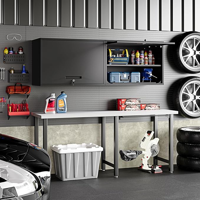 Metal Wall Storage Cabinet Adjustable Shelf 22'' Tall Steel Garage Wall Mounted - Image 2