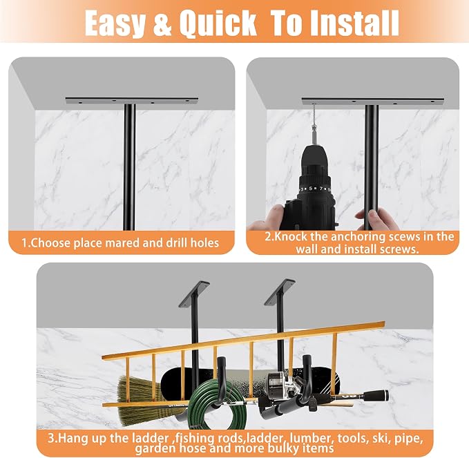 Sinoer Garage Storage Hooks Rack Ceiling, Wall Mounted Hooks, Heavy Duty - Image 6