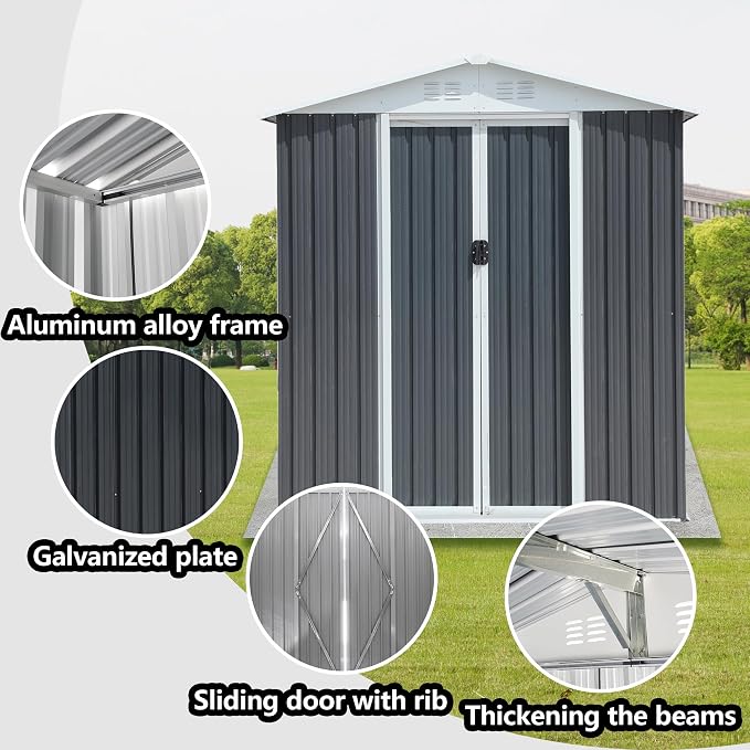 6x4 FT Outdoor Metal Storage Shed, Waterproof Outside Garden Sheds w/Lockable - Image 5