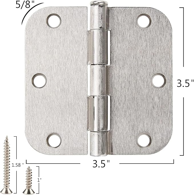 18 Pack Rounded Brushed Nickel Door Hinges 3-1/2" x 3.5 Inch 5/8 Radius - Image 4