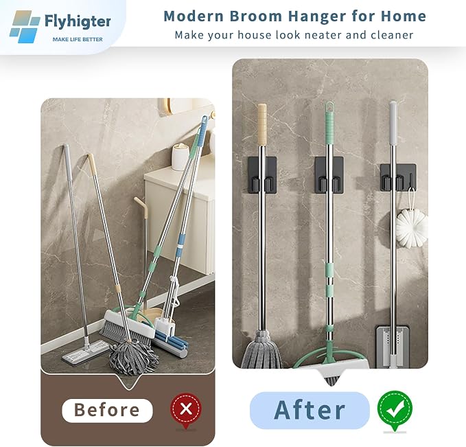 6 Pack Stainless Steel Mop and Broom Holders – Wall Mounted Grippers - Image 4