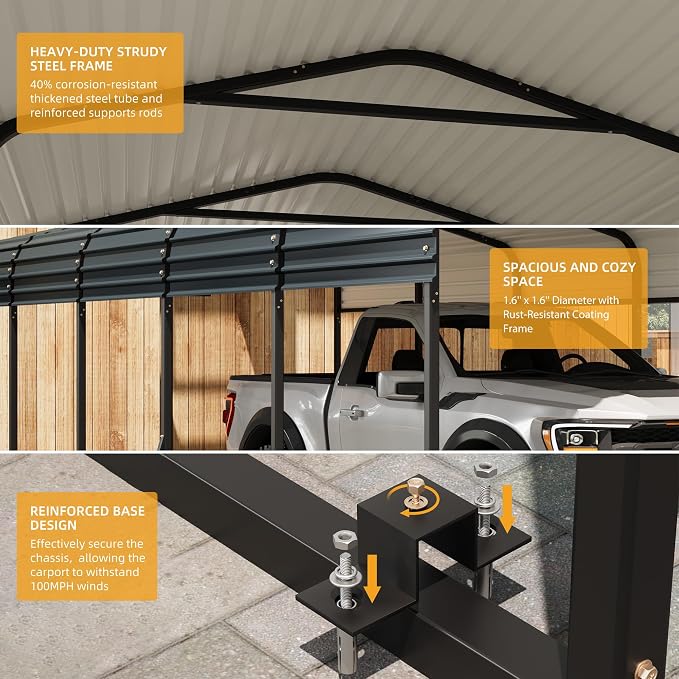 12x20 Ft Carport, Metal Carport - Image 7