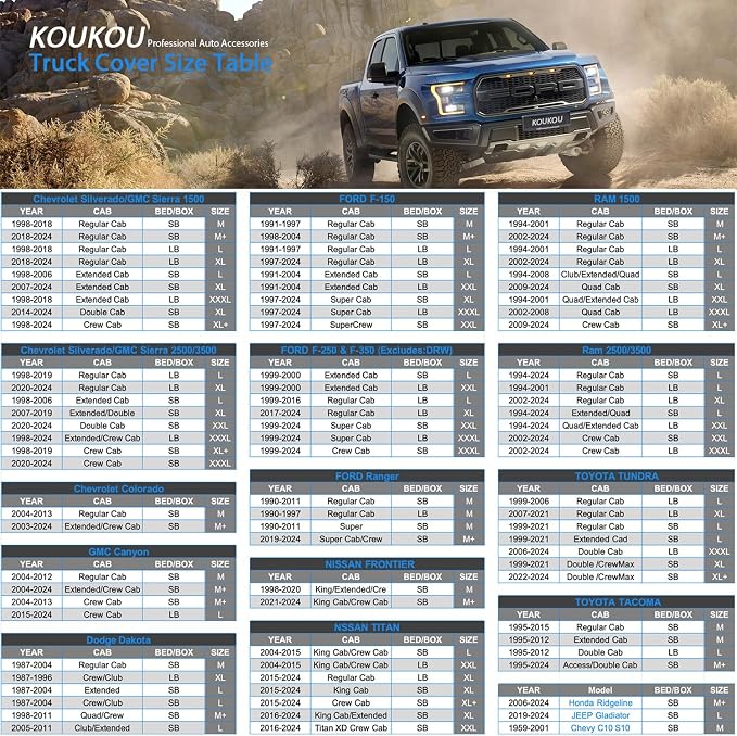 KouKou Truck Cover Waterproof All Weather, 6 Layers Full Pickup Cover, - Image 2