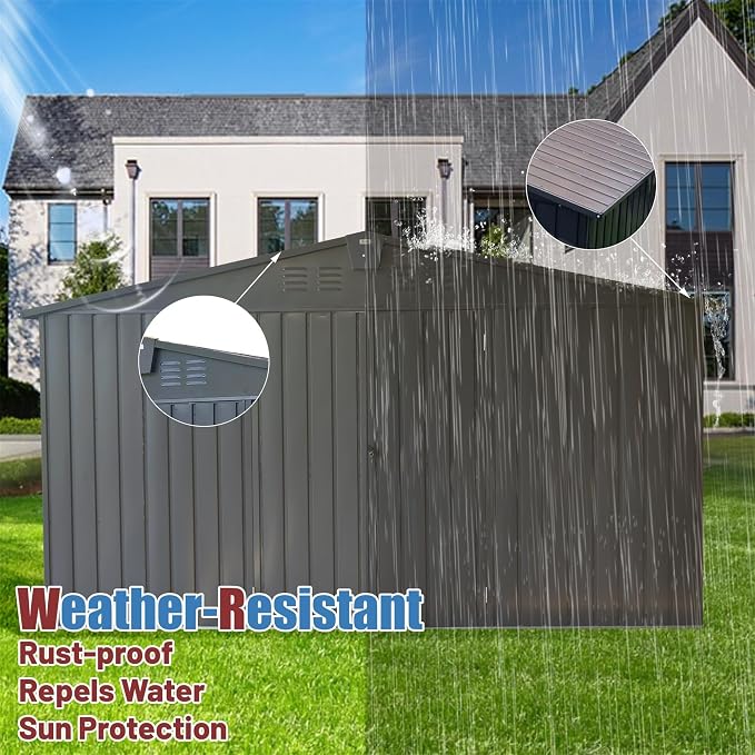 IKERY Extra Large Galvanized Steel Storage Shed 11' x 12.5' - Image 5