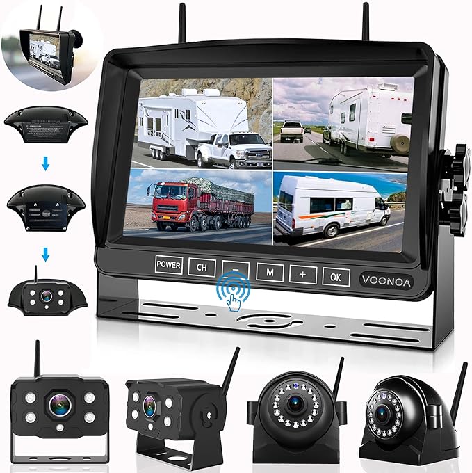 1080P Wireless RV Camera System, IP69 Waterproof Night Vision Backup Camera by VOONOA