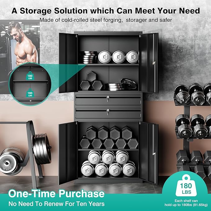 Metal Storage Cabinet with Drawer and Locks - Image 9