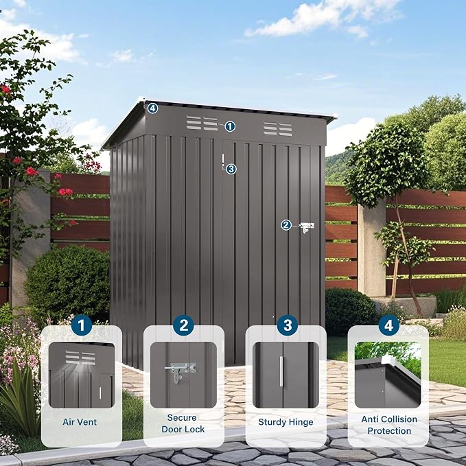 5X3 FT Metal Outdoor Storage Shed, Waterproof Tool House - Image 4