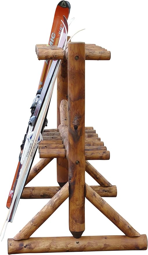 11-Place Freestanding Log Ski Rack Holder, Indoor & Outdoor Snowboard Racks - Image 2