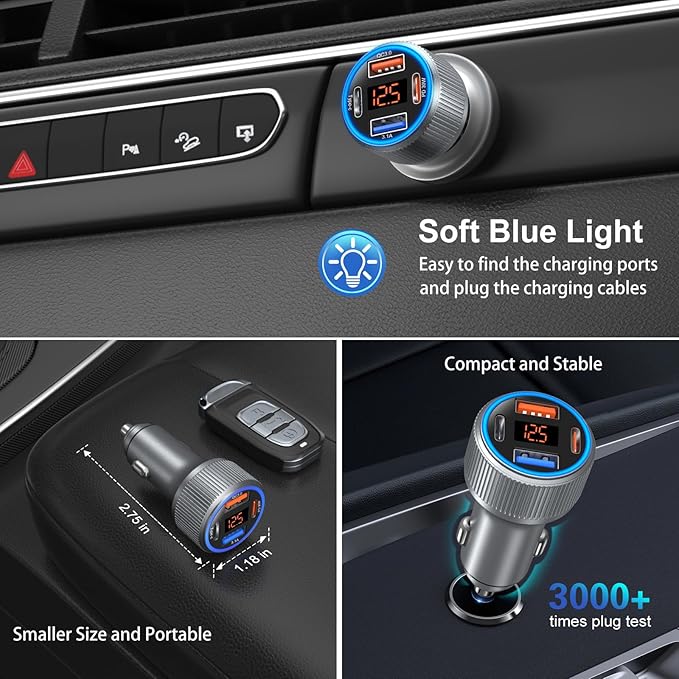 Car Charger USB C, 65W Multi Port Dual 12V Cigarette Lighter USB Car Charger - Image 5
