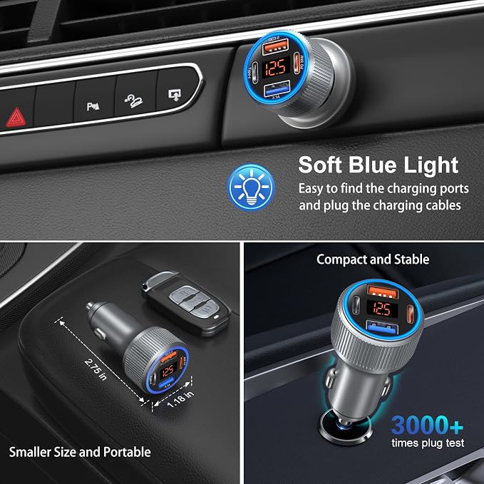 USB C Car Charger, 3 Pack 65W 12V Car Charger Adapter Multi Port QC 3.0+PD 30W - Image 5
