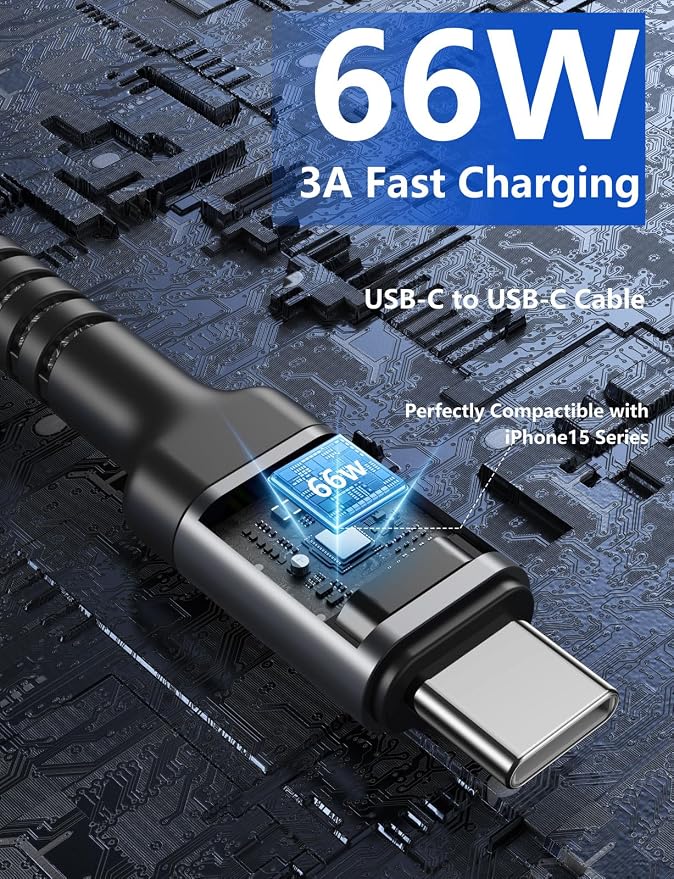 USBC Cable 6FT, 2 Pack USB-C to USB-C Cables, Type C Fast Charging Nylon - Image 3