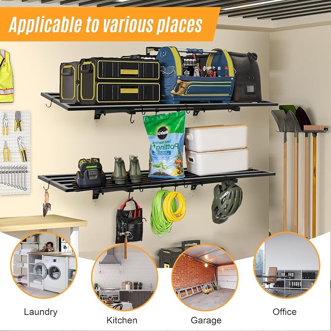 2-Pack 1.6X4 FT Garage Shelving Wall Mounted Holds Up to 800 Lbs Heavy Duty - Image 7