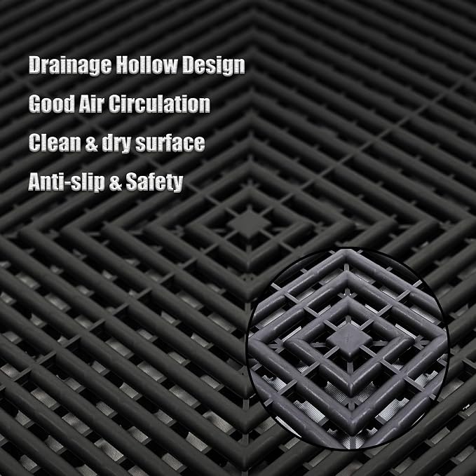 12 Pack 16"x 16"Interlocking Garage Floor Tiles, Modular Drainage Floor Mat - Image 3